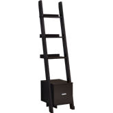 69"H Bookcase in Cappuccino Ladder with Storage Drawer